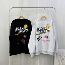 남녀공용 오버핏 낙서 전판 프린팅 캐주얼 합포맨투맨 2color
