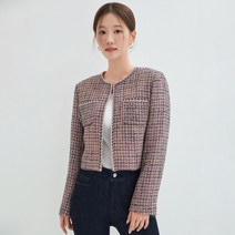 로엠 트위드 배색 칼라리스 자켓(2colors)_RMJKD49R57