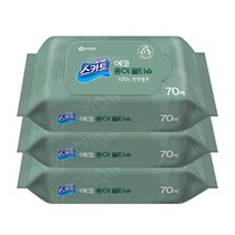 스카트 에코 종이 물티슈 70매 x 3개 친환경 천연펄프, 70개