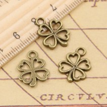 네잎클로버 비즈 키링 재료 동대문 레진30pcs 매력 럭키 아일랜드어 네 잎 클로버 17x14mm 티벳 청동 실버, 02 앤틱 청동 도금