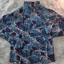 레트로 힙합 대형 셔츠 streetwear 브로케이드 잉어 긴팔 셔츠 하라주쿠 캐주얼