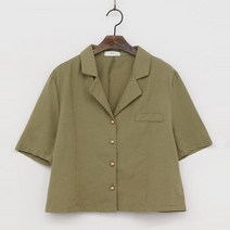 [KT알파쇼핑]여성 카라넥 세미크롭 반팔 린넨 자켓 DAKS-WJK-2285-카키