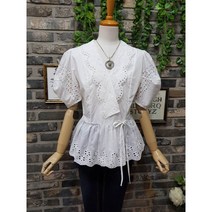 (무료배송)레이디 허리 리본 펀칭 프릴 블라우스