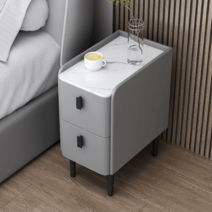 소파 옆 사이드 테이블 미니 2단 수납장 보조 협탁, 라이트 그레이 40x40x50cm