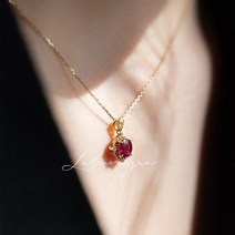 실버 도금 18K 골드 루비 목걸이 빈티지 심플 가넷 펜던트