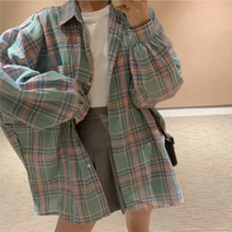 봄 여름 가을 겨울 여성 루즈핏 오버핏 체크셔츠 롱 남방