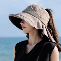 여성 골프 모자 목 가림 여름 넓은 챙 큰 창 썬캡 라운딩 여자 뒷목커버, 블랙