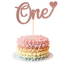 Unimall Letter ”One”Heart Cake Topper For 1st Birthday Birthday Cake For Photo Booth Props Rose G, 1