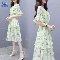 셀럽당 플라워 쉬폰 원피스 여미 롱 기품 루즈핏 플라워 케이크 스커트