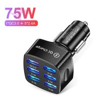 고속 충전기 무선 USLION 차량용 충전기 고속 충전 3.0 15A 6 포트 USB 아이폰 13 12 프로 삼성 샤오미, 01 75W BLACK