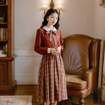 브라운 체크 소녀 원피스 개화기 의상 경성 의복