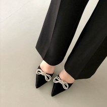 킴스타 리본 큐빅 뮬 슬리퍼 힐 여성뮬힐