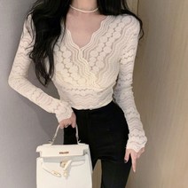 헤이기븐 레이스 V 넥 웨이브 블라우스 티셔츠 (8143427)