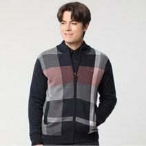 닥스셔츠 울혼방 빅체크 자카드 방풍 풀집업 니트 네이비