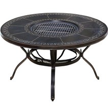 야외 바비큐 숯불 테이블 화로 마당 하향식 로스타, 플라스틱 원목의자 4개 + 120CM 숯테이블
