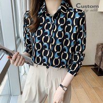 커스텀에이블 배색 체인 카라 긴팔 블라우스 C2301BL605A