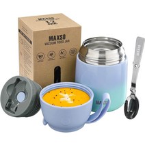 써모스 도시락 보온 식품 용기 17온스 스푼 세트 Food Jar Set, A-1 팩 - 그린 퍼플
