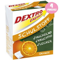 Dextro Energy 덱스트로에너지 [독일발송] 스쿨 메테리얼 오렌지 포도당 캔디 50g 4팩, 4개