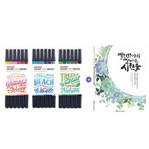 모두숍 시 한줄 컬러 수성펜 캘리그라피 예쁜글씨 트윈 펜 브러쉬 만나는 캘라그라피 W6D1A3E 1세트+로 붓글씨 사인펜 형광펜 매직, SEA세트