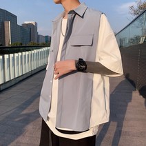 남성 캐주얼 셔츠 레이어드 오픈카라 반팔 남방