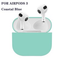 감각적인 에어팟케이스 실리콘 가죽 빈티지 명품 2021 airpods 3용 공식 부드러운 액체 케이스 apple airpods 3용 무선 블루투스 이어폰 보호 케이스 커버, 해안 파란색, 에어팟 3용