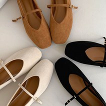 소가죽 스웨이드 메리제인플랫 스트랩 플랫슈즈 1cm