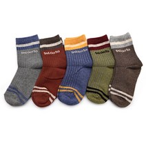 오른발왼발 인따르시아 07번 5족 아동 골지 양말 세트 유아 아기 남아 어린이