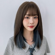 쿨브라운 민트블루 투톤 염색 브리짓 통가발 여자가발 패션