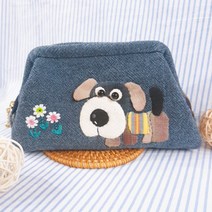 정다운공방 핸드메이드 멍뭉 데님파우치 겸 클러치백