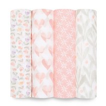 Aden + anais Essentials 포대기 담요 여아 및 남아용 모슬린 담요 아기 목욕 포대기 신생아 선물 유아 샤워 용품 유아 선물 웨어러블 포대기 세트 4팩, Piece of My Heart