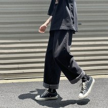 데미지 청바지 대미지 데님입니다 바지남자 여름 박류 트렌디한 패 와이드 루즈핏 스트레이트핏 일자 팬츠 9부 341267273