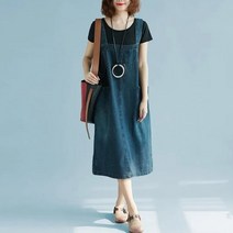 WH-NJP 여성 데님 멜빵 스커트 여름 미디엄 와이드 멜빵 원피스 DMC308