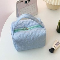 마카롱 컬러 퀼트 러브 베개 가방 귀여운 지퍼 대용량 화장품 가방 부드러운 미니 핸드백, T07-블루