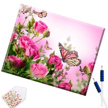 SHEXIU 3D 원형 보석십자수 캔버스액자 DIY 키트 50 x 40 cm, SX129  장미와 나비x1세트