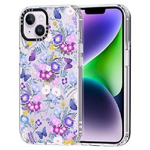 모스노보 아이폰 14 플러스 케이스 낙하 충격 안티 필 투명 TPU 범퍼 빈티지 iPhone 14 Plus Case, 퍼플 페리 네모필라