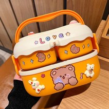 수저 살균기 살균통 소독기 귀여운 플라스틱 도시락 성 전자레인지 사용 가능 학교 음식 상자, Orange-B