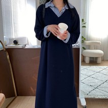 수니베 줄지 카라 레이어드 롱 가을 간절기 봄 빅사이즈 88 원피스