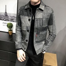 가을 남성 모직 체크 무늬 재킷 일본 스트리트웨어 슬림 피트 짧은 윈드 브레이커 의류