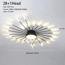 창의적 북유럽 스타일 LED 불꽃 놀이 디자인 샹들리에 조명 거실 침실 식당 램프, 12 Black 28 A