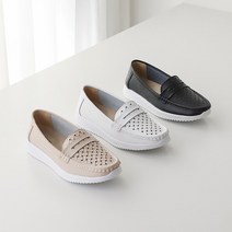 이나슈즈 발편한 쿠션 소가죽 격자 펀칭 로퍼 중년여성 단화