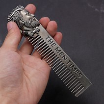 옆머리누르기 셀프다운펌 옆머리다운펌실버 수염 쉐이핑 템플릿 스테인레스 스틸 새겨진 남자 오일 헤드 빗, 한개옵션0