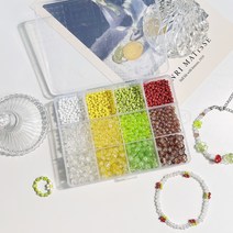 샤론델 글래스구슬 앤 시드비즈 레몬라임믹스 12칸 세트 1-5028 비즈팔찌 만들기 세트, 2.0.5mm우레탄줄+본드