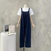 [행복여] 포니 핀턱 단추 끈 조절 와이드 점프슈트
