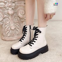 몬드스팟 5cm 여성 통굽 옆지퍼 워커 부츠 크림화이트(DM289)