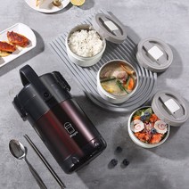 Fowod 일체형 3단 스텐 보온도시락 대용량 보온도시락 2.3L+전용 가방 + 수저 세트, 1세트, 핑크
