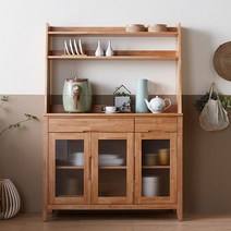 네이처 고무나무 원목 모루유리 그릇장 카페장 도어형 1200, 내추럴 (DD10055)