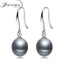 왕진주 귀걸이 드롭 big pearl earrings 여성을위한 진짜 민물 회색 진주 웨딩 925 스털링 실버 보석 블랙 천연 진주 소녀 생일 선물