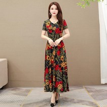 풍기인견 60대 엄마옷 중년 원피스 빅사이즈 린넨 빈티지 꽃무늬 미디 가오리핏 라운드넥 얇