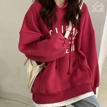 라라벨 여성용 기모 맨투맨 보일 프린팅 기모맨투맨 티셔츠