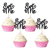 Gyufise 24피스 Eat Me 컵케이크 토퍼 글리터 Try Me Take One 이상한 나라의 앨리스 컵케이크 피크 장식 동화 속 원더랜드 테마 베이비 샤워 어린이 남아 여아, A Black